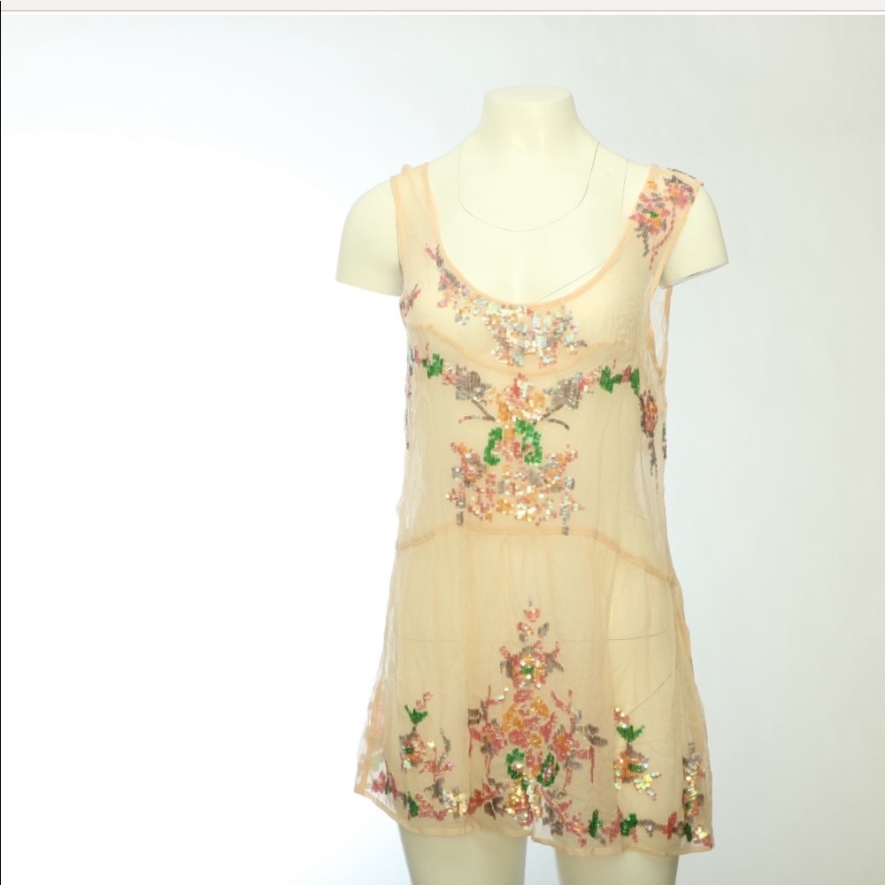 FREE PEOPLE handmade sheer mini dress with sequins